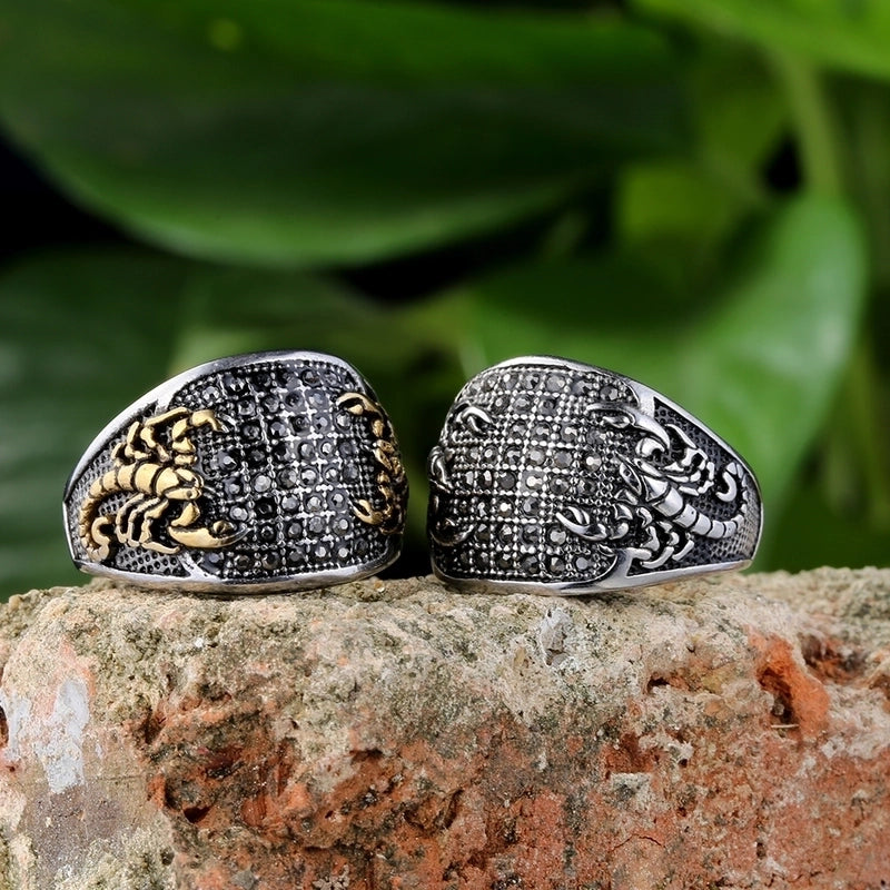 Casual Retro Scorpion 316 Stainless Steel Rhinestones 18K Gold Plated Unisex Rings