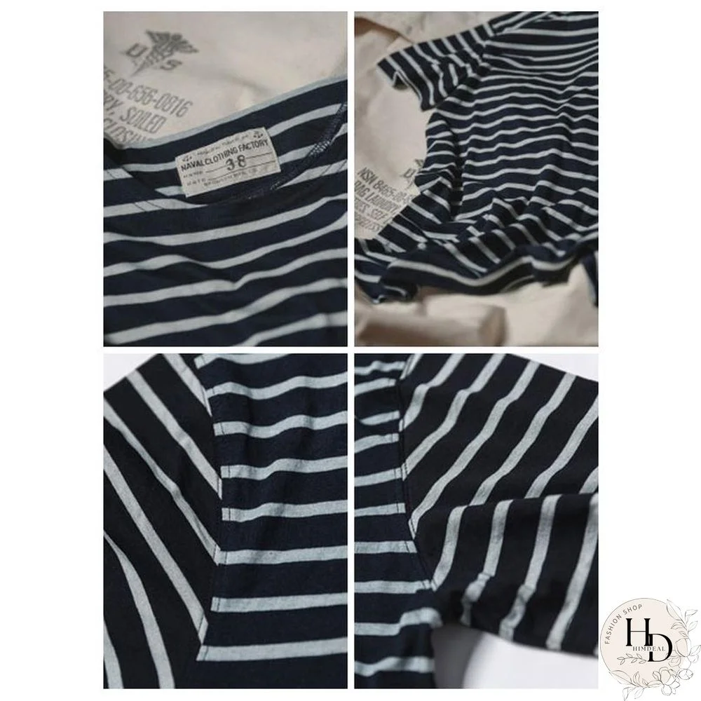 French Sailor Style Boat Neck Breton Striped Short-Sleeved T