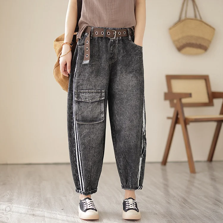 Vintage Splicing Denim Harem Pants