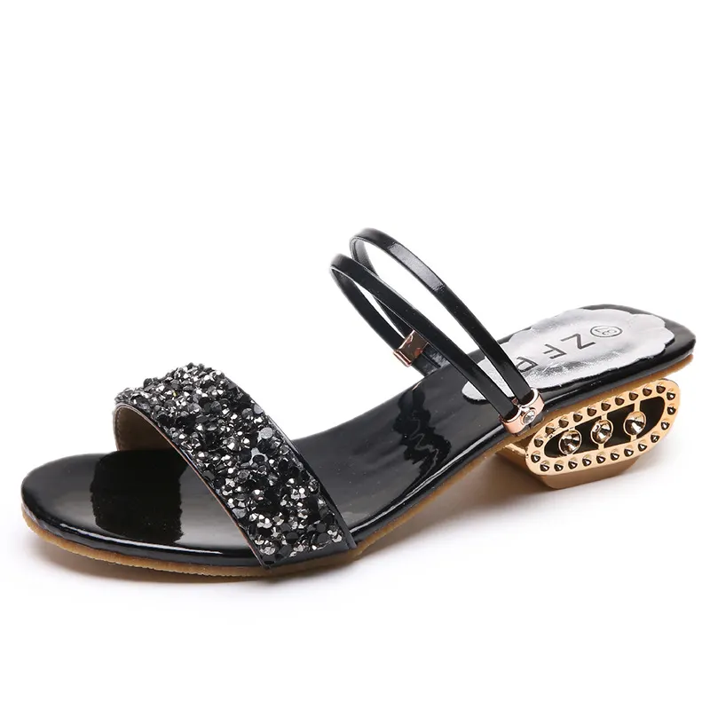 Breakj Breakj Slippers Women 2025 Summer Water Diamond Lily With A Word Wearing Fashion One Shoe Two Wearing Sandals