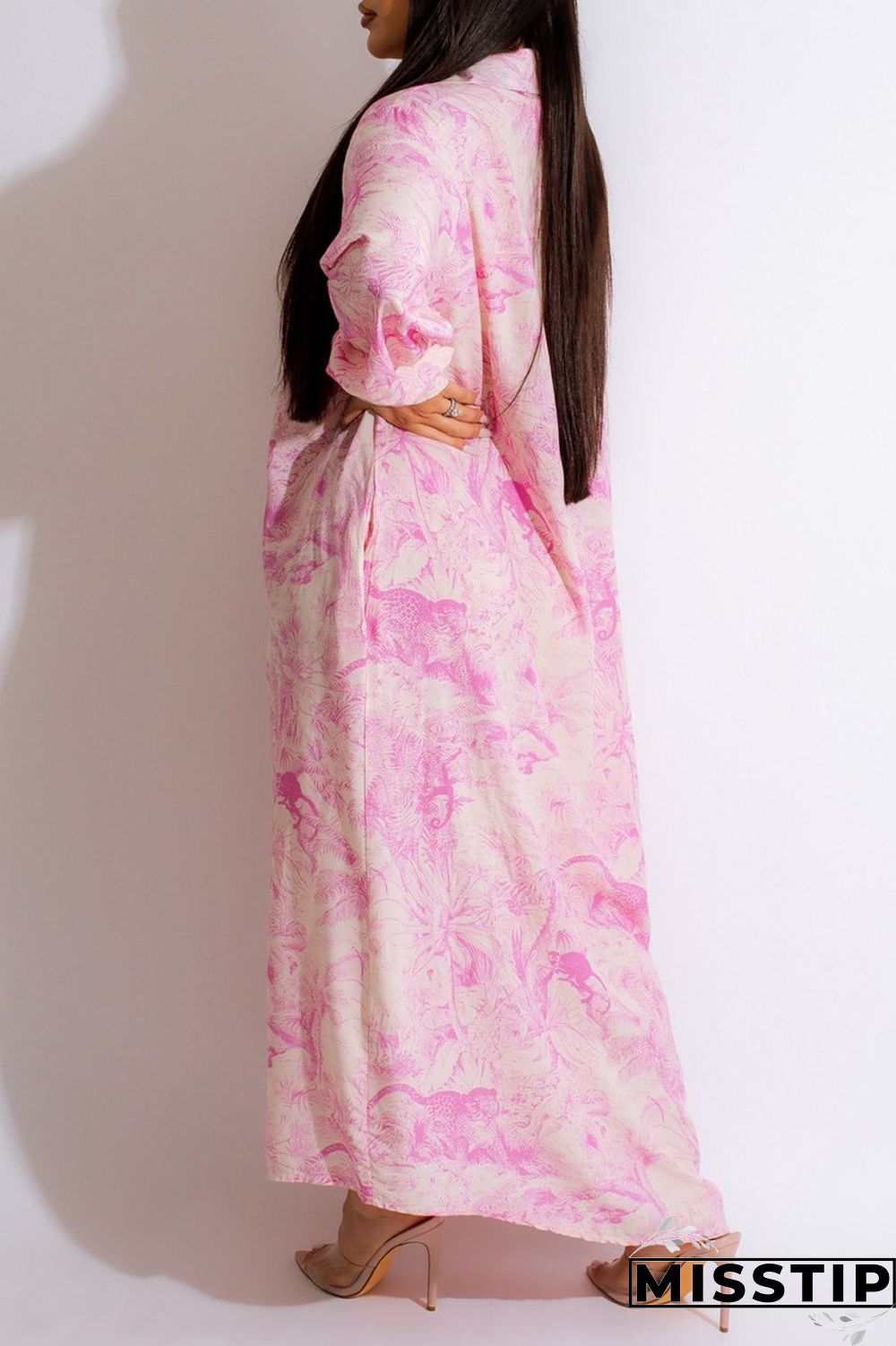 Orange Casual Print Patchwork Shirt Collar Long Sleeve Dresses