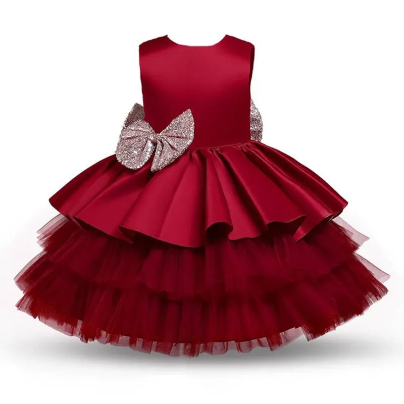 Toddler Baby Girls Dresses Sequin Bow Princess Costume For Kids Birthday Wedding Party Vestido Children New Year Evening Clothes