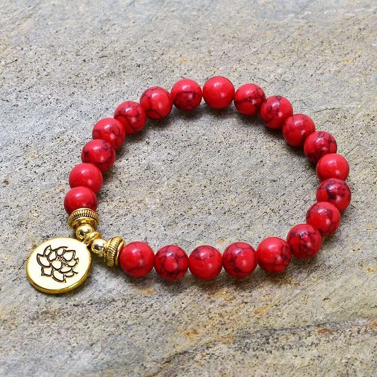 8MM Red Pine Stone Beads Stretch Bracelet with Charm Buddha,Om, Lotus Zen Bracelet Yoga Natural Stone Jewelry Wholesale Dropship