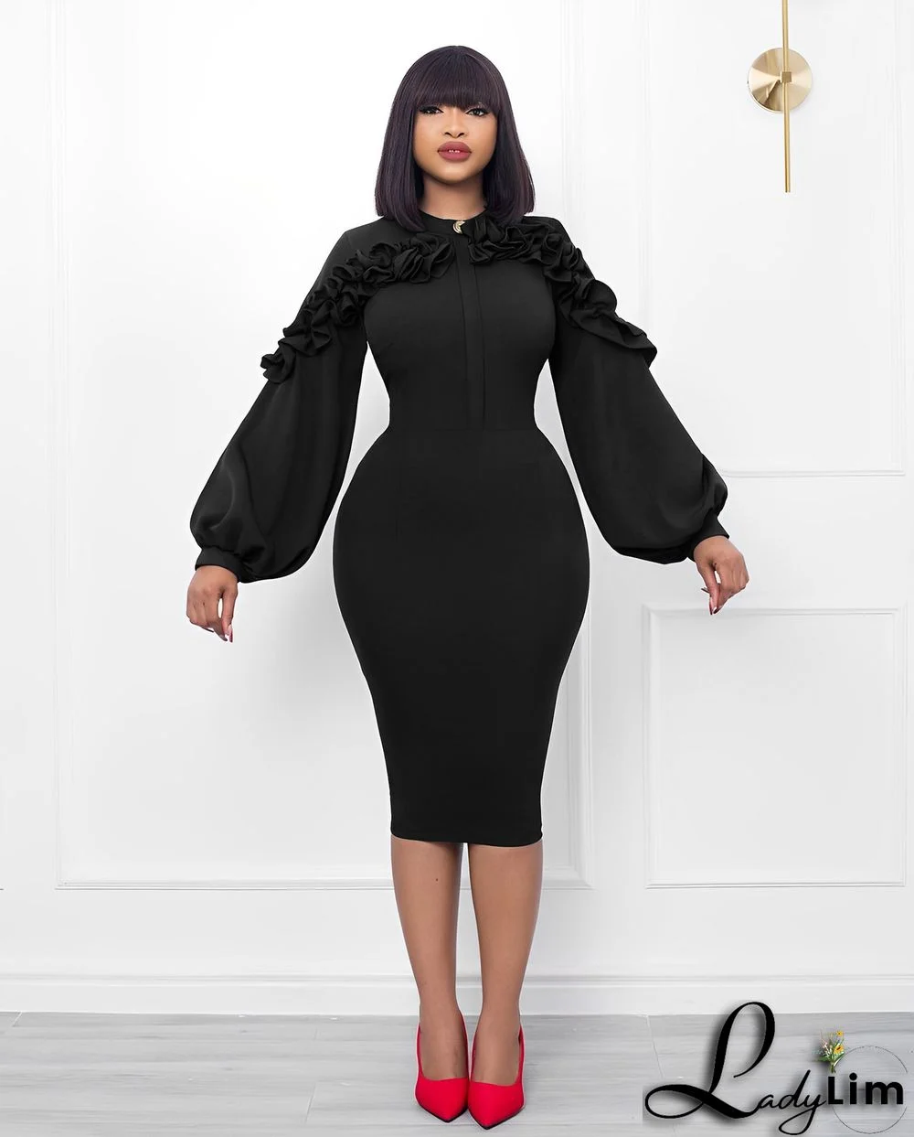 Women Fall Shirt Collar Long Sleeve Bodycon Dress