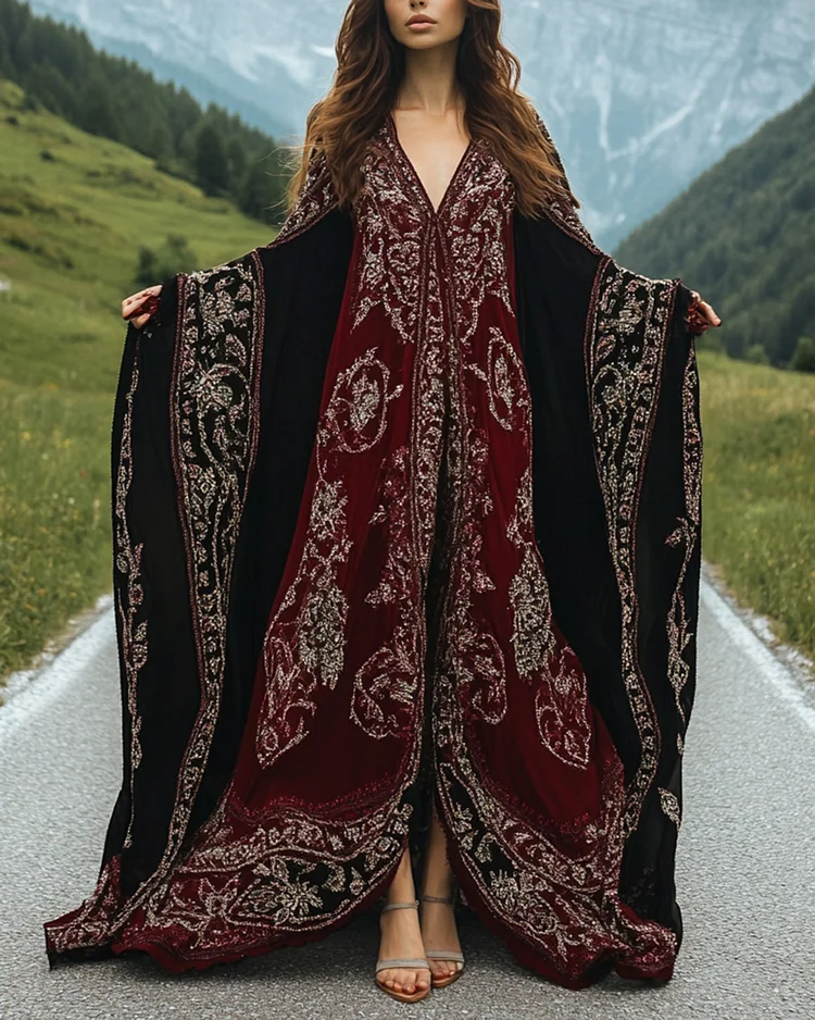 Women's V-neck embroidered print Dress