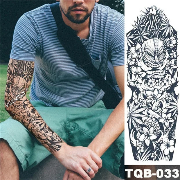 Large Arm Sleeve Tattoo Sketch Lion Tiger Waterproof Temporary Tatoo Sticker Wild Fierce Animal Men Full Bird Totem Tatto