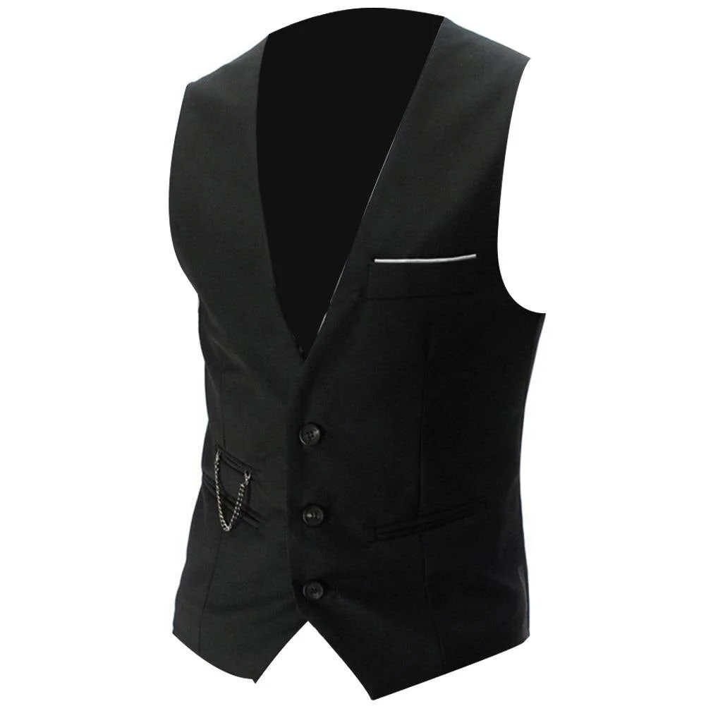 Fashion Men Suit Vest Solid Color V Neck Sleeveless Button Pocket Blazer Suit Waistcoat Formal Blazer Vest