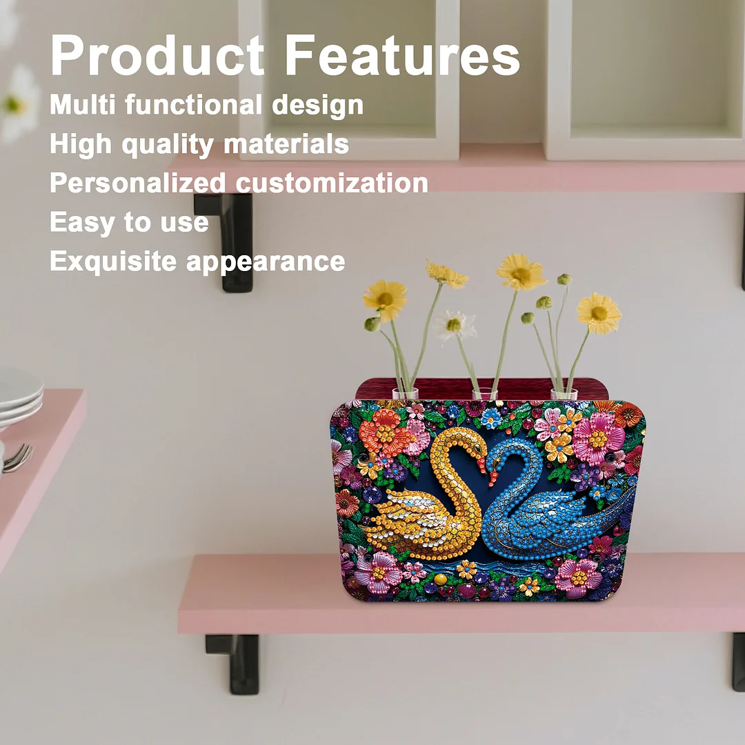 Swan DIY Flower Vase Wooden Double Sided Desktop Diamond Art Kit for Home Decor