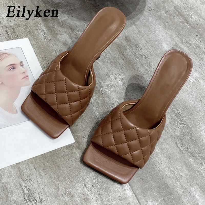 Eilyken Summer Women Mules Design slippers Sandals Square sole slides High heel 9CM Women shoes Summer Woman size 41 42