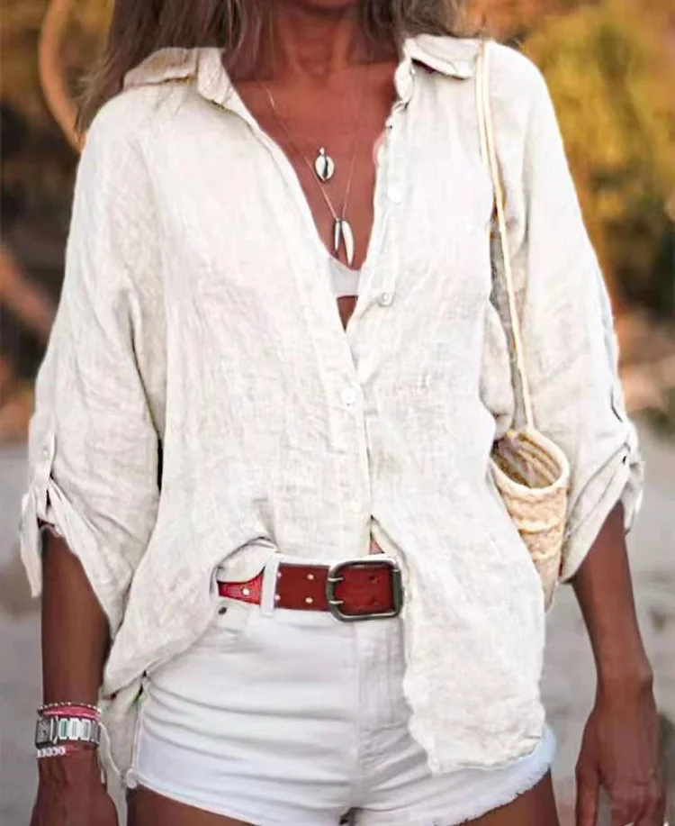 Retro cotton and linen casual shirt
