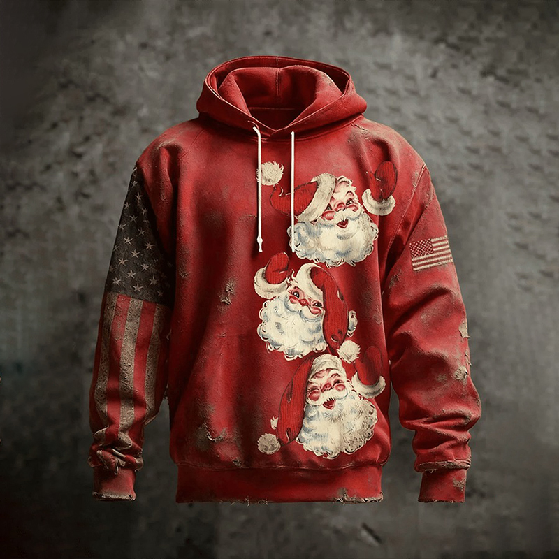 Men's Fun Christmas Santa Claus And Flag Art Hoodie elevenforest