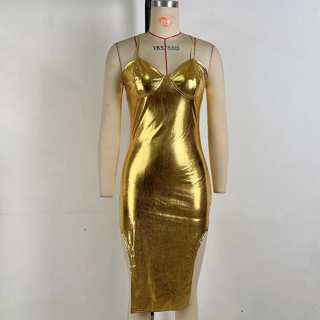 Toloer Toloer Women's Wear 2024 Autumn Hot Gold Wipe Breast Sexy Collect Purse Hip Irregular Sling Dress Female-Outfit Ideas
