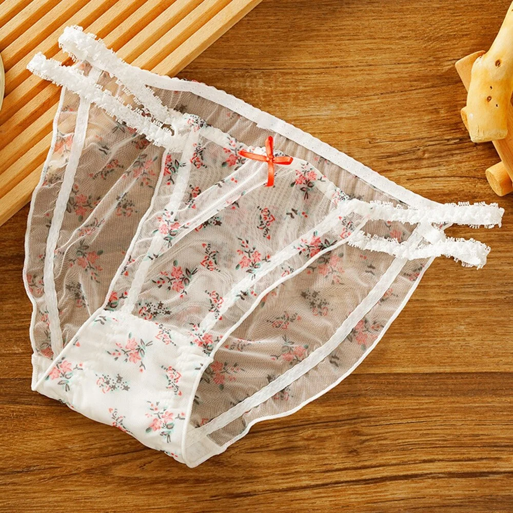 Billionm Sexy Lace Underwear Girls Seamless Breathable Floral Mesh Lace Panties Mid Waist Transparent Quick Dry Panties Briefs