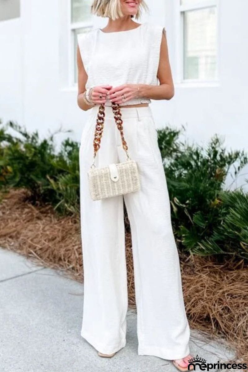 Casual Solid Pocket O Neck Sleeveless Two Pieces