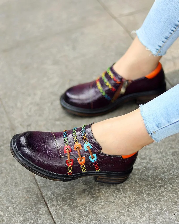 Women's Tribal Shose Colorful Rope Ethnic Style Leather Shoes