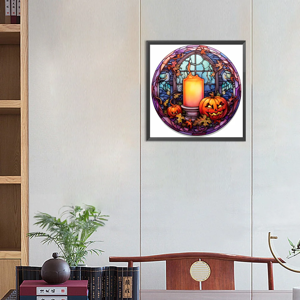 Diamond Painting - Full Round Drill - Stained Glass Scary Halloween(Canvas|30*30cm)