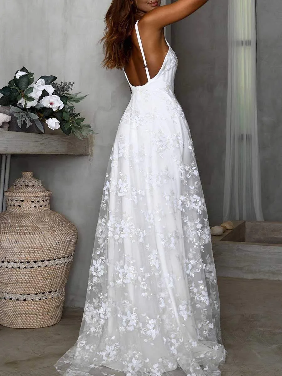 Elegant Sexy V-Neck Sling Lace Dress