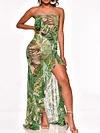 See-Through Irregular Clipping Bandeau Maxi Dress
