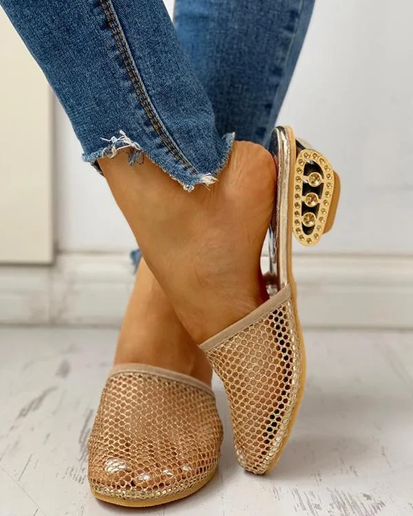 Closed Toe Hollow Out Slingback Chunky Heeled Slipper