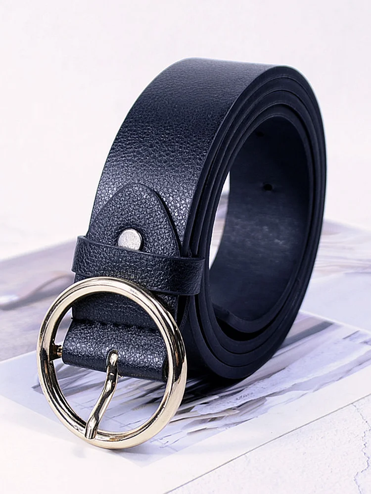 Casual Fashion Plain Round Metal Buckle Waist Belt