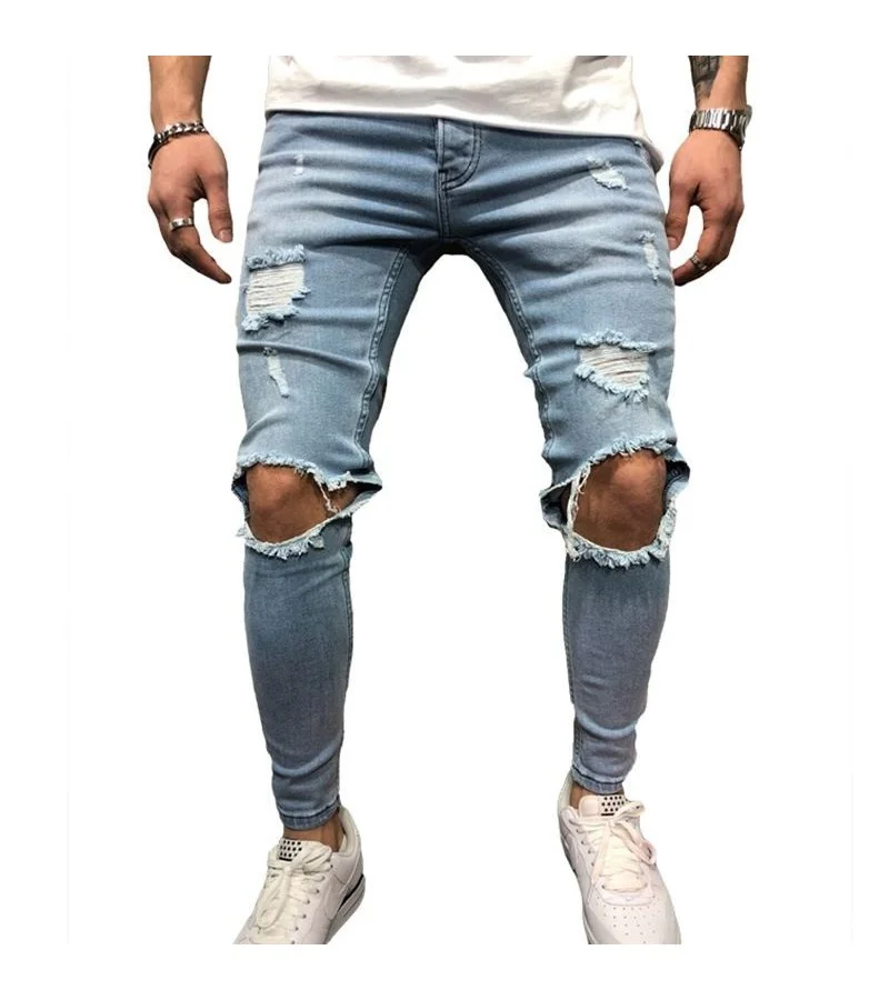 Men Unique Ripped Stretchy Denim Jeans