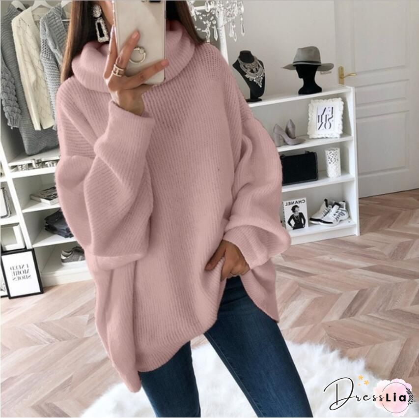 Casual Turtleneck Plain Loose Sweater