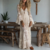 Elegant V-neck High Waist Lace Flared Long Sleeve Dress by Inlyline