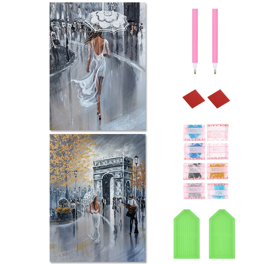 2pcs/Set Diamond Painting - Full Round Drill - Aesthetic Street(Canvas|30*40cm)
