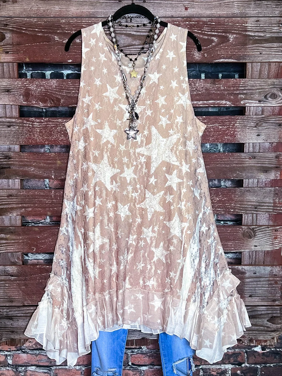 Star Pattern Casual Style Soft Pure Color Lace Top