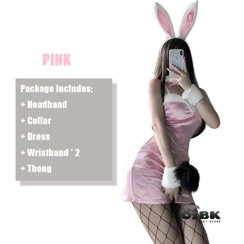 Sexy Classic Bunny Girl Cosplay Outfit Black Pink Japanese Anime Rabbit Uniform Porno Party  For Women Sex Lingerie AV Sets 0721