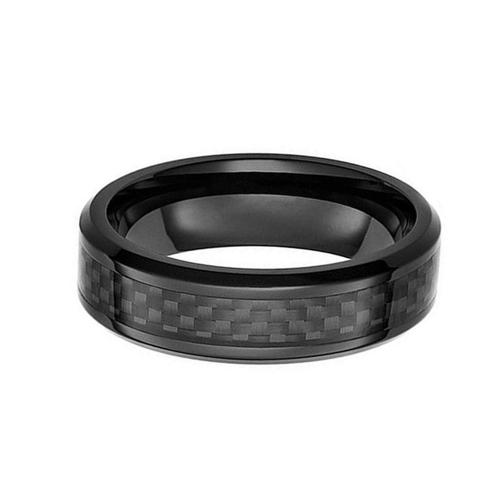 6MM Black Carbon Fiber Inlay Tungsten Carbide Ring Polished Finished For Men Wedding Band