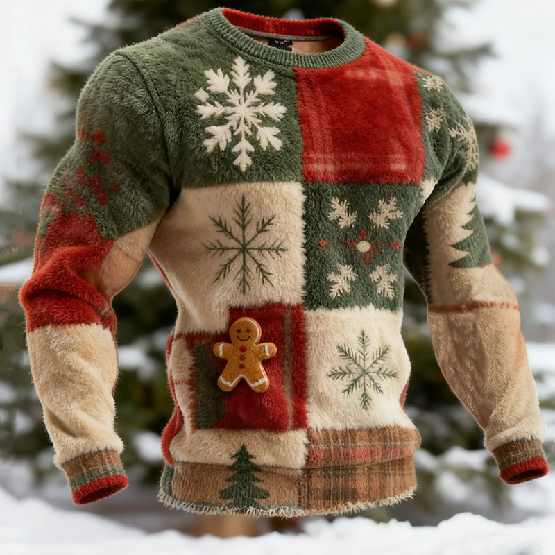 Men's Christmas Themed Plaid Print Flannel Sweatshirt elevenforest