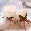 Pink White Artificial Rose Pearls Napkin Ring