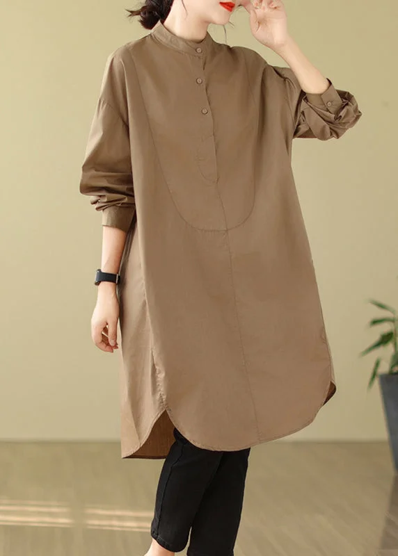 Coffeee Low High Design Patchwork Shirts Dress Spring