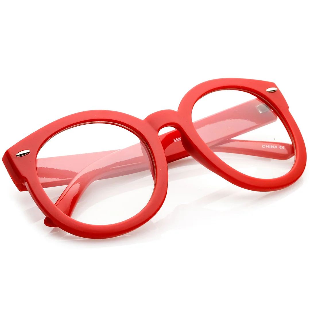 Oversize Thick Arms Round Clear Lens Horn Rimmed Eyeglasses 53mm