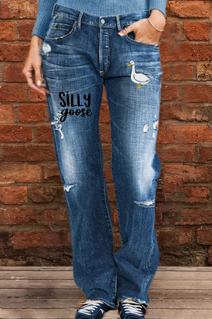 Women's Silly Goose Print Casual Jeans socialshop