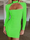 Sexy Hollow Long Sleeve Slim Solid Color Mini Dress