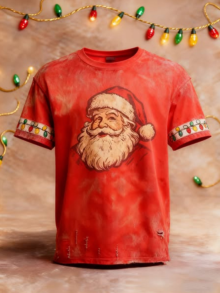 Comstylish Vintage Christmas Santa Claus Print T-shirt