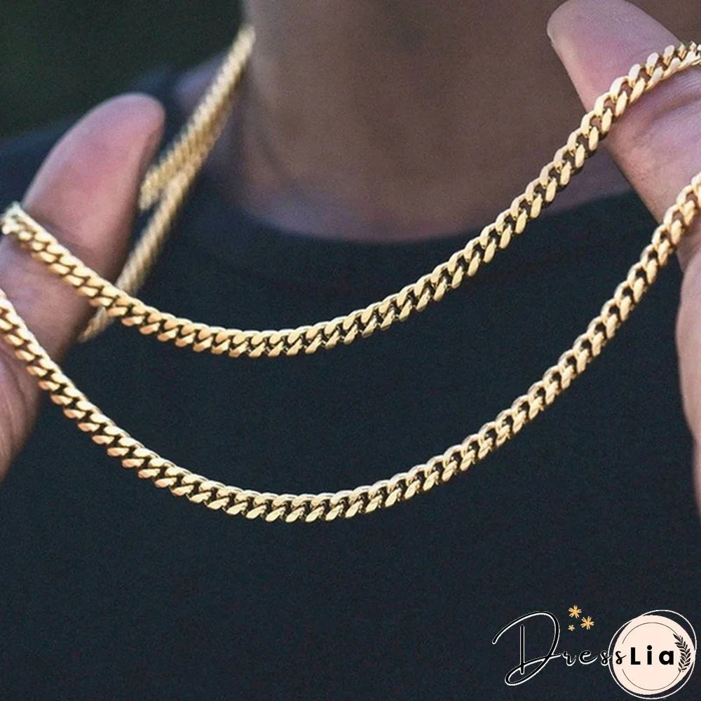 Men's Necklace Stainless Steel Cuban Link Chain Silver Color Male Jewelry Gifts for Men 3COLORS