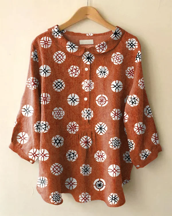 Vintage Long Sleeve Peter Pan Collar Japanese Art Print Shirt