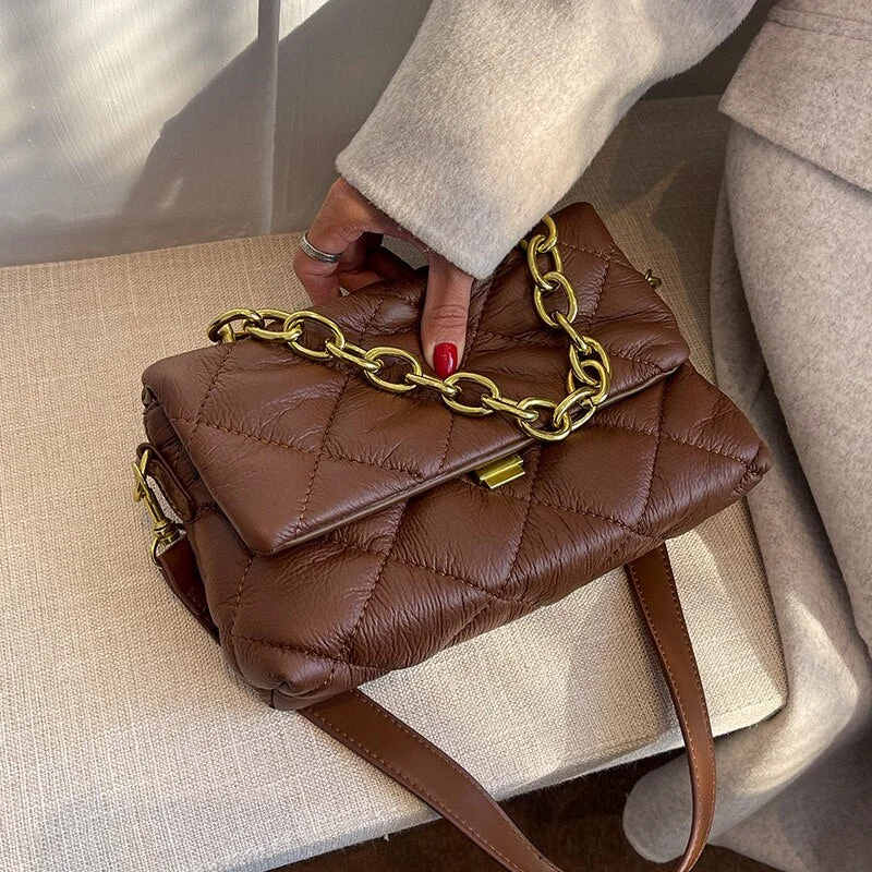 էѧӧܧ Trendy Quilted Small Shoulder Crossbody Bags for Women 2021Women's Winter Branded Trending Chain Handbags Purses