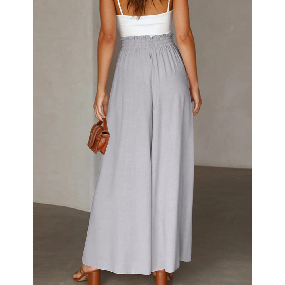Light Gray Elastic Waistband Wide Leg Long Culottes