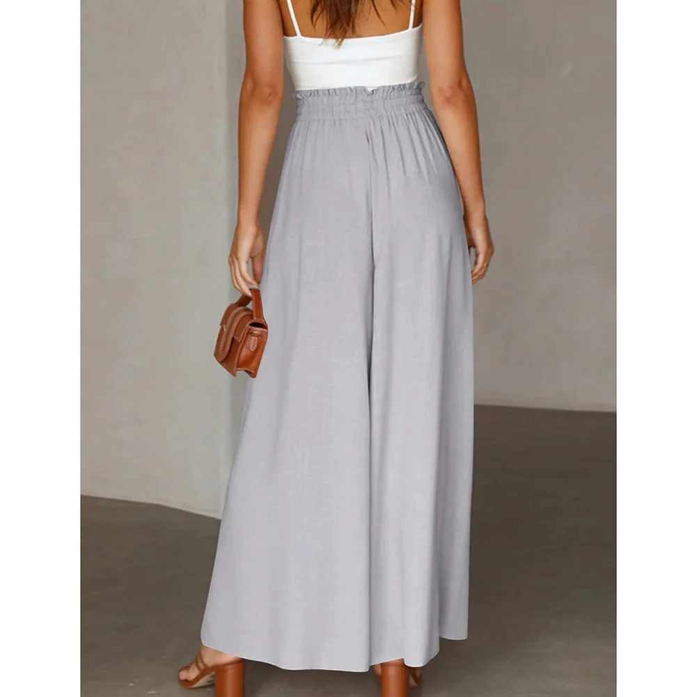 Light Gray Elastic Waistband Wide Leg Long Culottes