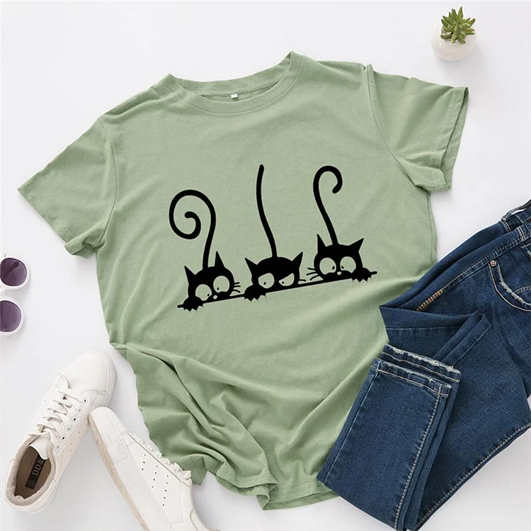Cute Cat T-shirt Tee -01147-Annaletters