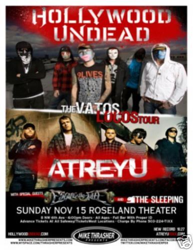 HOLLYWOOD UNDEAD / ATREYU 2009 Gig POSTER Portland Oregon Concert