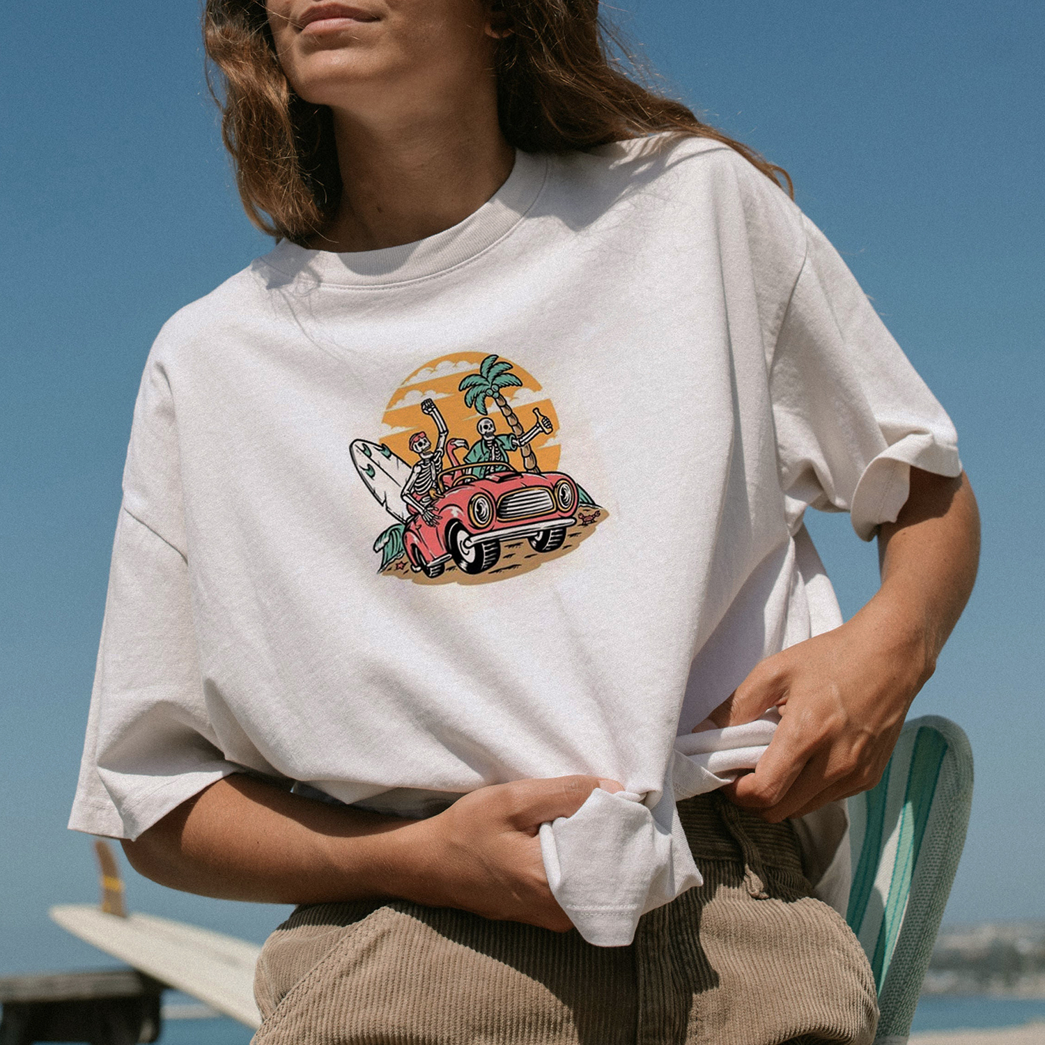 Girl Casual Vintage Print Surf T-Shirt