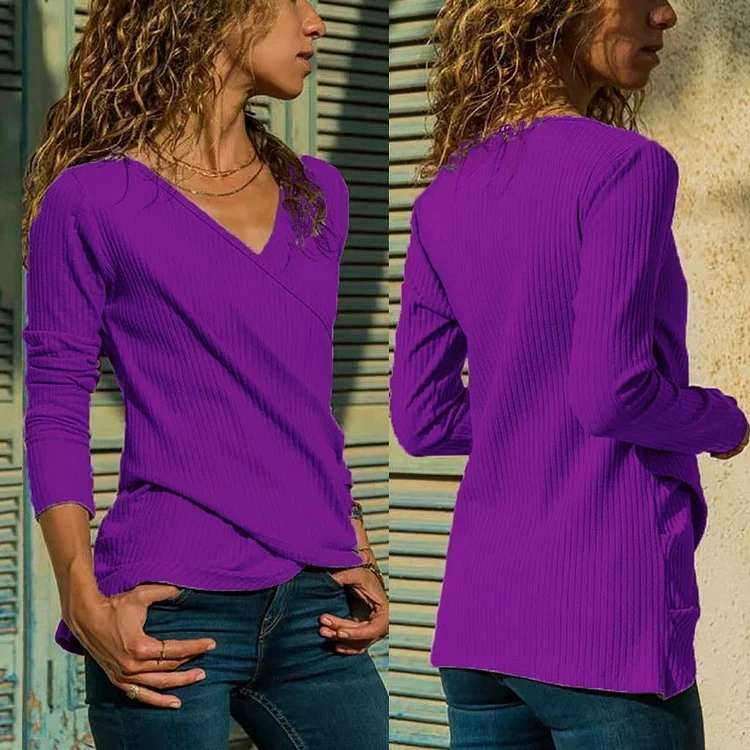 Mayoulove Leisure cross v neck top-Mayoulove