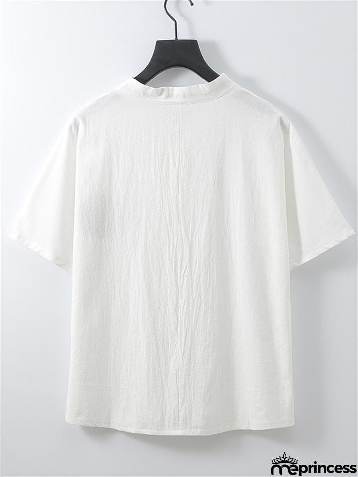 Loose Comfy Retro Print V Neck Short Sleeve T-Shirts