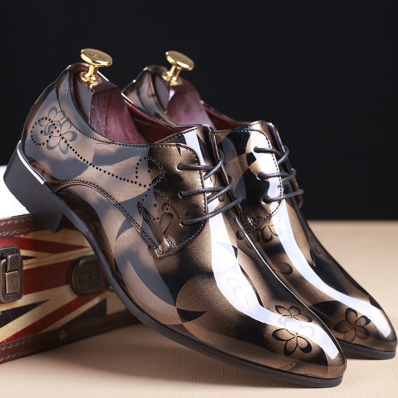Men's Business Floral Pattern Strappy Leather Pointed Toe Dress Shoes