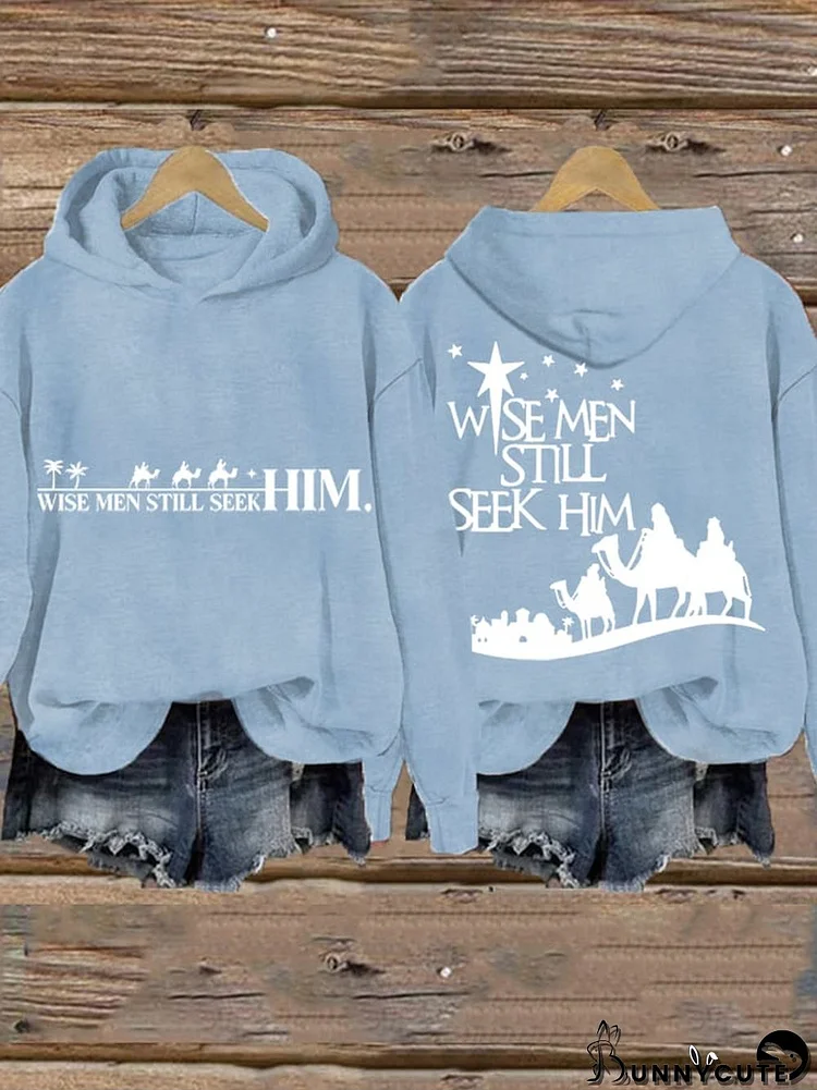 Women's Christmas Faith Wise Men Still Seek Him Christian Holy Night Printed Hooded Sweatshirt